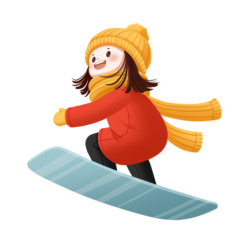 体育健身单板冬天滑雪的女孩